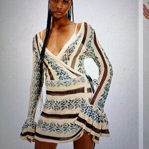 Free People Bella Rose Wrap Mini Dress, Sz L, NWT, $198